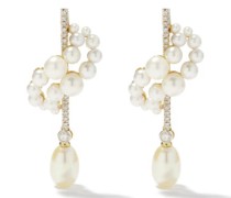 Curve Diamond, Pearl & 14kt Gold Earrings