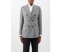 Checked Double-breasted Tailored Wool Blazer