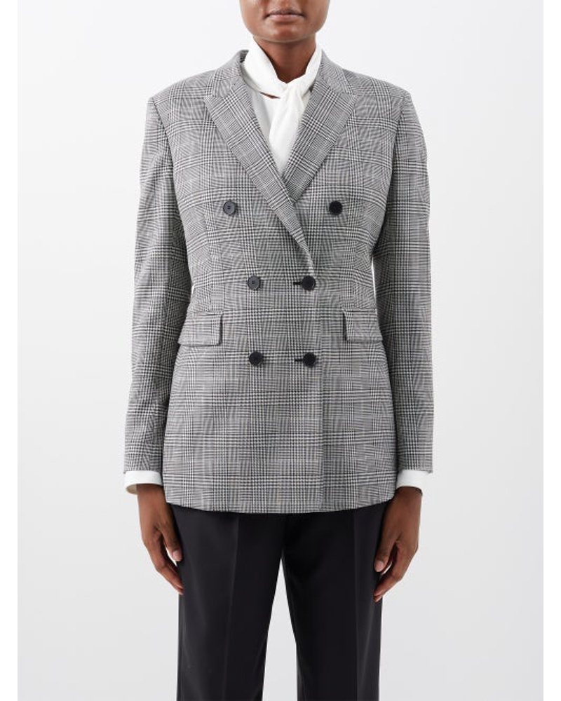 Another Tomorrow Damen Checked Double-breasted Tailored Wool Blazer