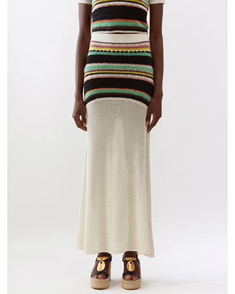 Chloé Damen Striped Crocheted Maxi Skirt