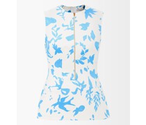 Hugh Hourglass-waist Foliage-print Taffeta Top