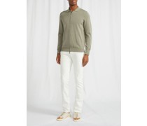 Slant-pocket Zipped Cotton Sweater