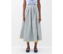Beaded-hem Striped Cotton Midi Skirt