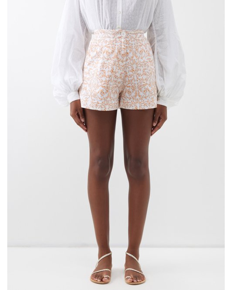 Thierry Colson Damen High-waisted Printed-cotton Shorts
