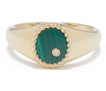 Chevalière en or 9 carats, diamant et malachite