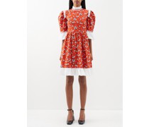 Spring Hydrangea-print Cotton-poplin Mini Dress