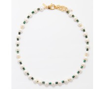 Fern Lapis, Pearl & 14kt Gold-plated Necklace