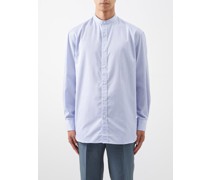 Band-collar Striped Cotton-twill Shirt