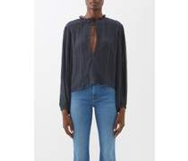 Pleated Tie-neck Chiffon Blouse
