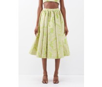 Alice Elasticated-waist Upcycled Damask Midi Skirt