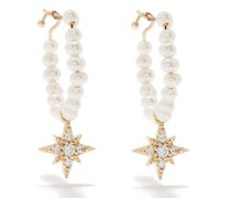 Diamond, Pearl & 14kt Gold Hoop Earrings