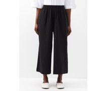 Elasticated-waist Cropped Cotton Trousers