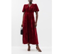 The Gina V-neck Plissé-velvet Dress