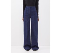 High-rise Pintucked Denim Trousers