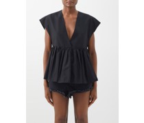 Deep-v Organic Cotton-blend Gathered Top