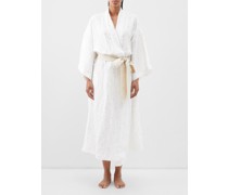 02 Floral-print Belted Linen Robe