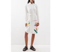 Tropical Road Trip Embroidered-cotton Shirt Dress
