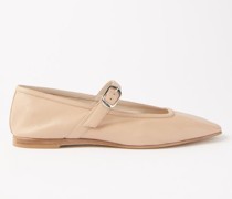 Square-toe Leather Mary Jane Ballet Flats