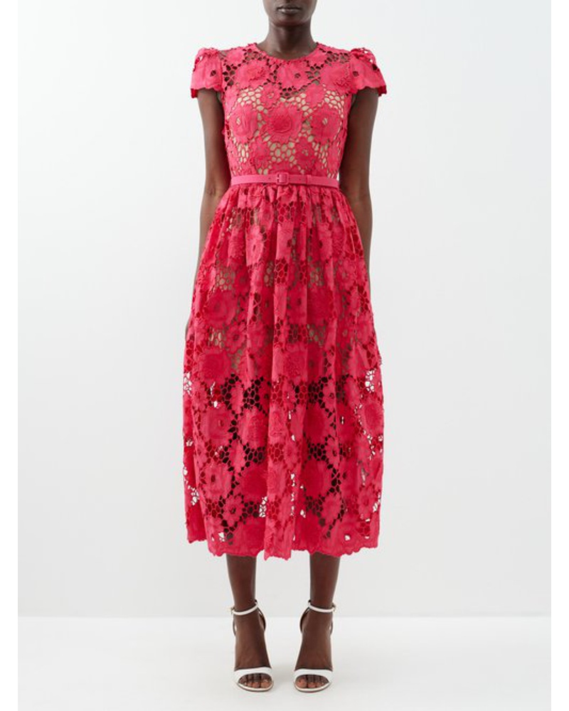 Self-Portrait Damen Poppy Floral-embroidered Cotton-lace Dress