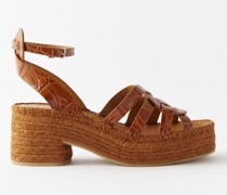 Chaya Croc-embossed Leather And Raffia Sandals