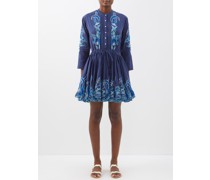 Floral-embroidered Cotton Mini Shirt Dress