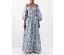 Off-the-shoulder Floral-print Taffeta Gown