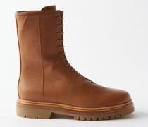 08 Lace-up Grained-leather Boots