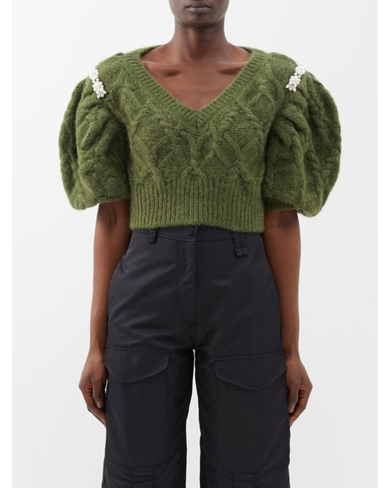 Simone Rocha Damen Puff-sleeve Alpaca-blend Cropped Sweater Simone Rocha Damen Puff-sleeve Alpaca-blend Cropped Sweater