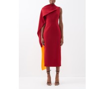 Cape-sleeve Draped Crepe Dress
