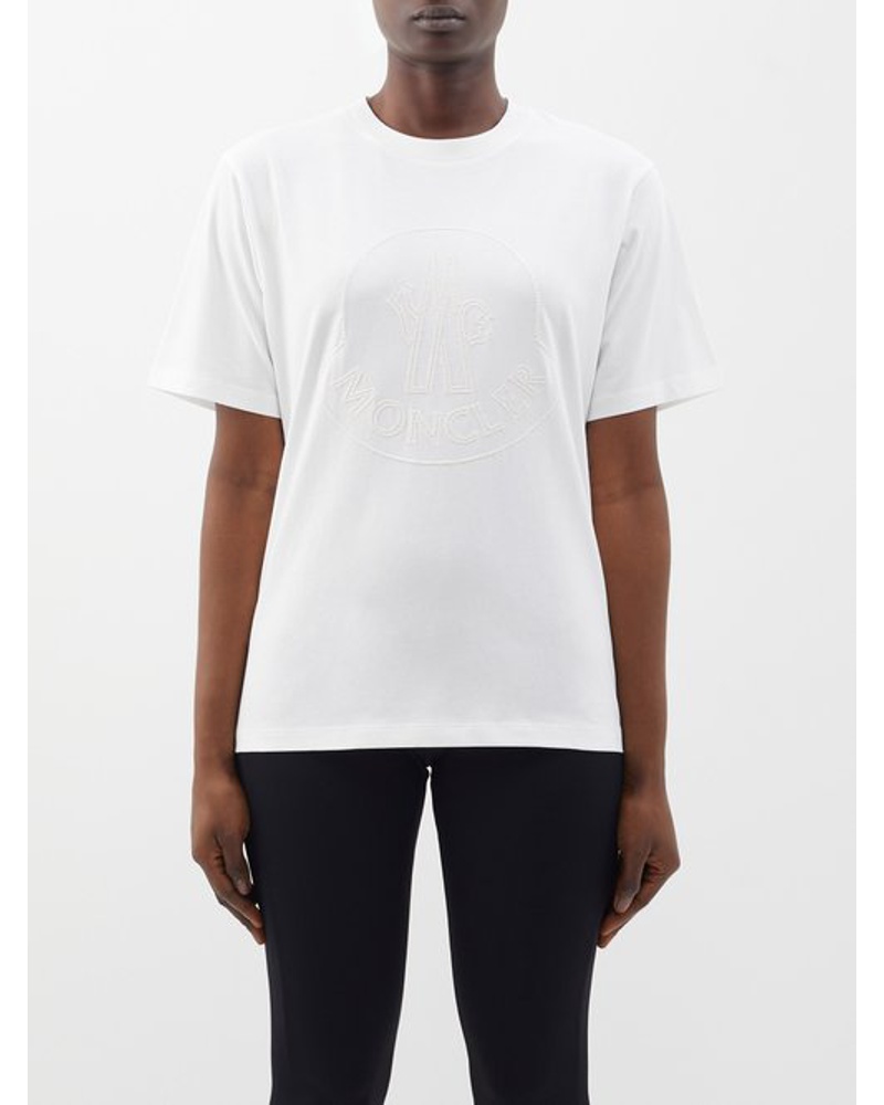 Moncler Damen Logo-embroidered Cotton-jersey T-shirt