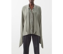 Square Cuff Sandwashed Organic Silk Pussybow Top
