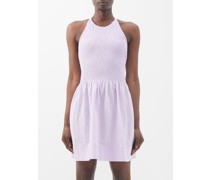 Corinne Shirred Cotton-poplin Mini Dress