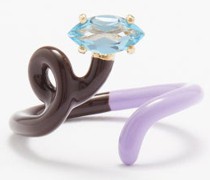 Baby Vine Tendril Topaz, Enamel & 9kt Gold Ring