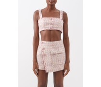 Square-neck Bouclé-tweed Top