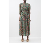 Remi-c Floral-print Tie-waist Silk Midi Dress