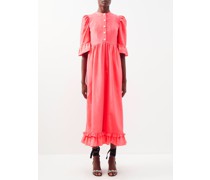 Ella Ruffle-trim Moiré Midi Dress
