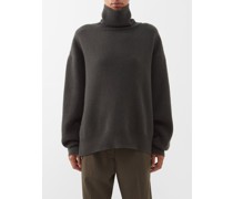 Cropped Displaced-sleeve Roll-neck Wool Sweater