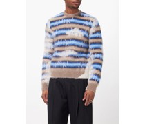 Logo-intarsia Striped Brushed-knit Sweater