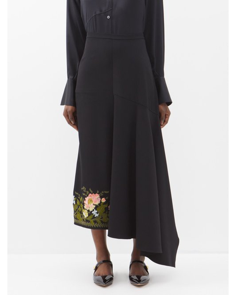 Erdem Damen Ambrosia Asymmetric Embroidered Wool Midi Skirt