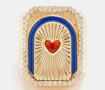 Scapular Diamond, Enamel & 18kt Gold Ring