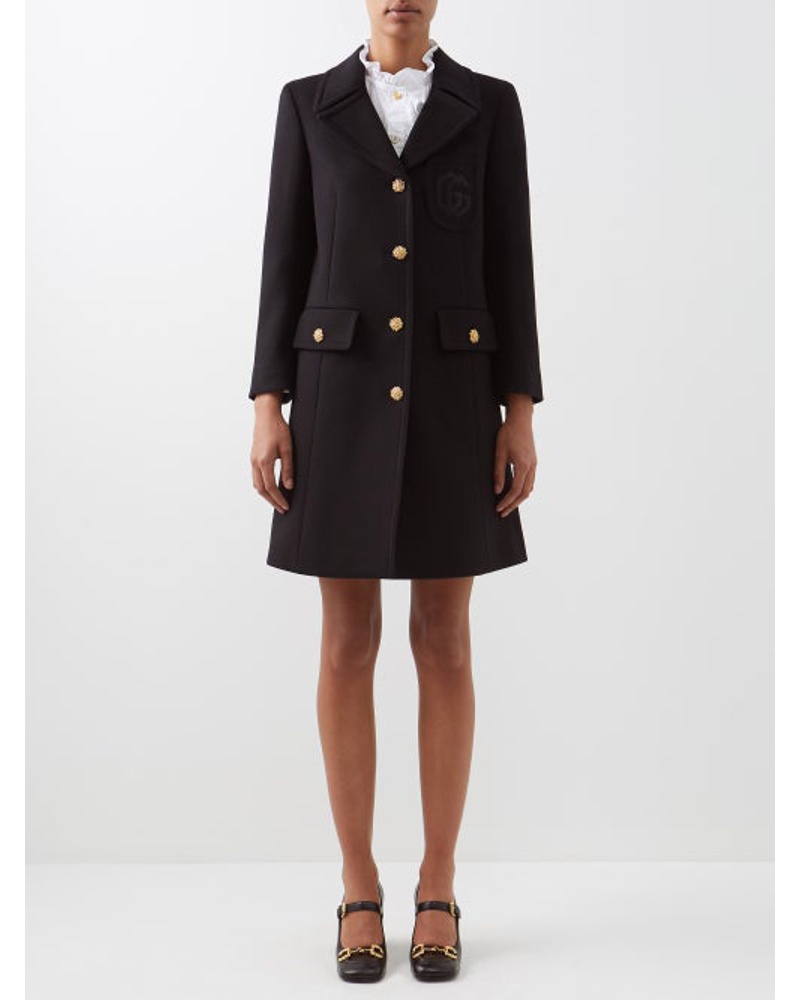 Gucci Damen Logo-embroidered Single-breasted Wool Coat