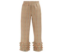 Talitha Tiered-cuff Rose-print Silk-twill Trousers