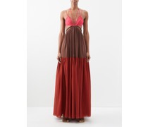 Cutout Colour-blocked Cotton Maxi Dress