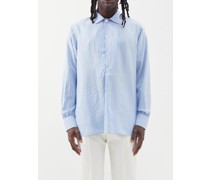 Half-placket Striped Silk Shirt