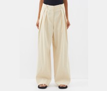 Pleated Linen-blend Straight-leg Trousers