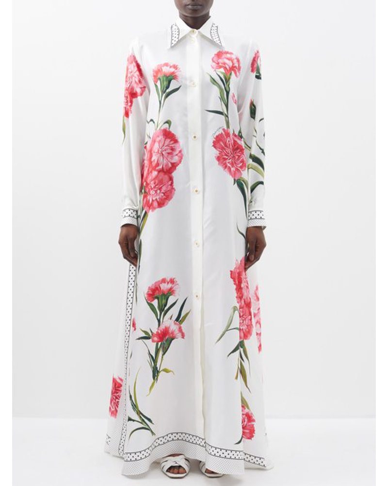 Dolce & Gabbana Damen Happy Garden Carnation-print Silk Maxi Shirt Dress