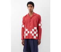 Grid-appliqué Cotton Shirt