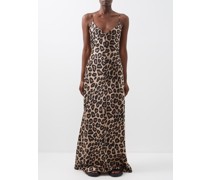 V-neck Leopard-print Silk-satin Maxi Dress