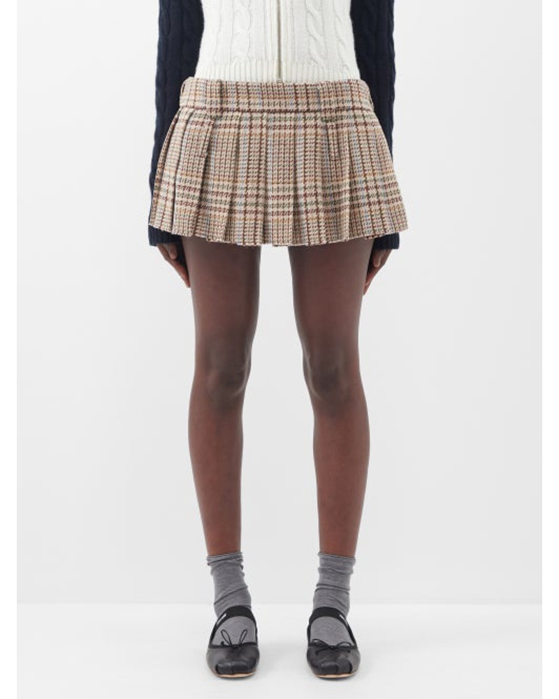 Miu Miu Damen Pleated Tartan-wool Mini Skirt