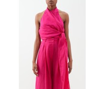 Emer Crossover Linen Halterneck Top